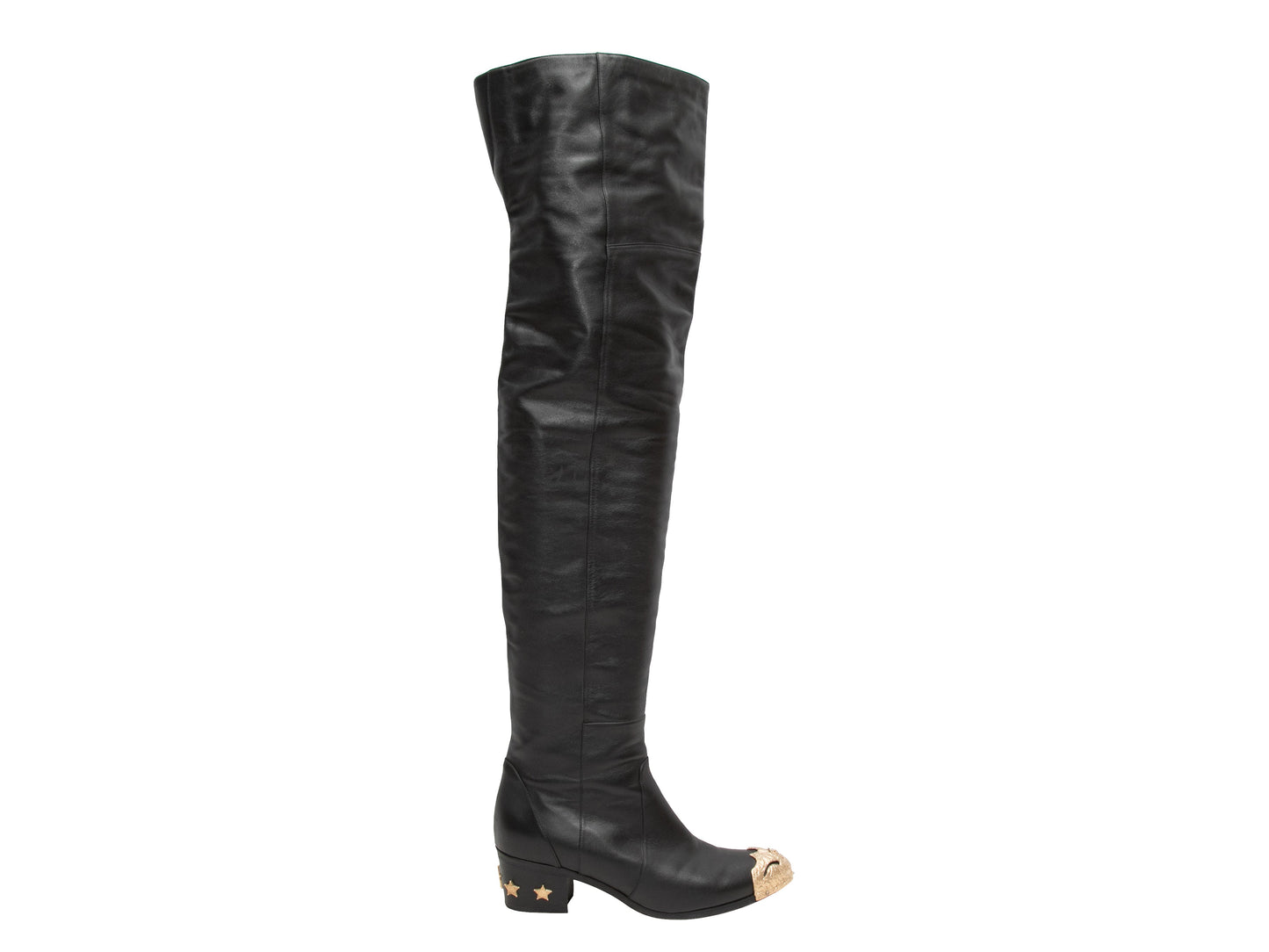 Black Chanel Leather Over-The-Knee Boots Size 39