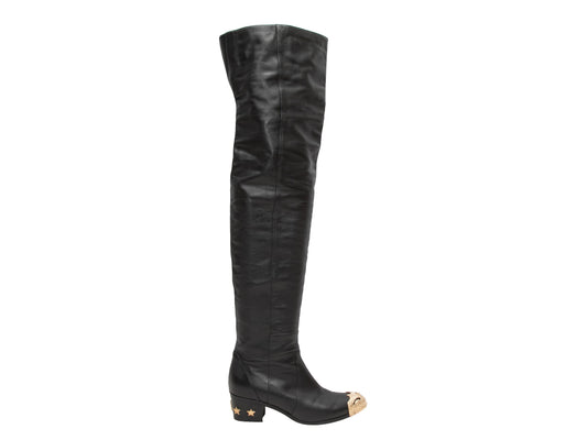 Black Chanel Leather Over-The-Knee Boots Size 39