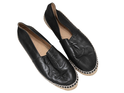 Black Chanel Leather CC Espadrille Flats Size 36