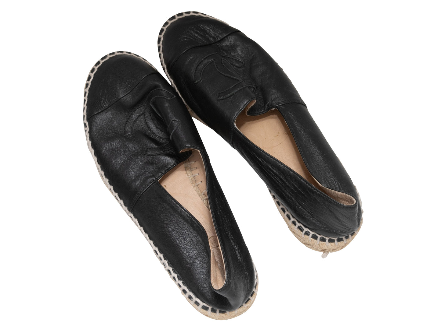 Black Chanel Leather CC Espadrille Flats Size 36