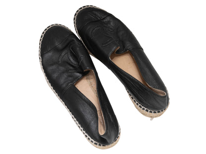 Black Chanel Leather CC Espadrille Flats Size 36