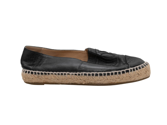 Black Chanel Leather CC Espadrille Flats Size 36