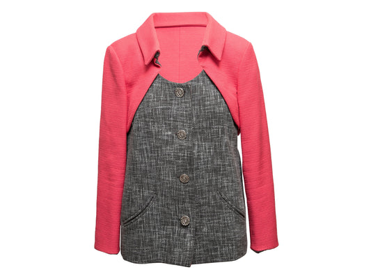 Grey & Pink Chanel Color Block Blazer Size FR 46