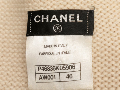 Cream & Navy Chanel Textured Cashmere Cardigan Size FR 46
