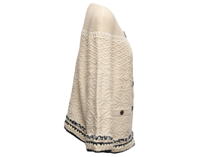 Cream & Navy Chanel Textured Cashmere Cardigan Size FR 46