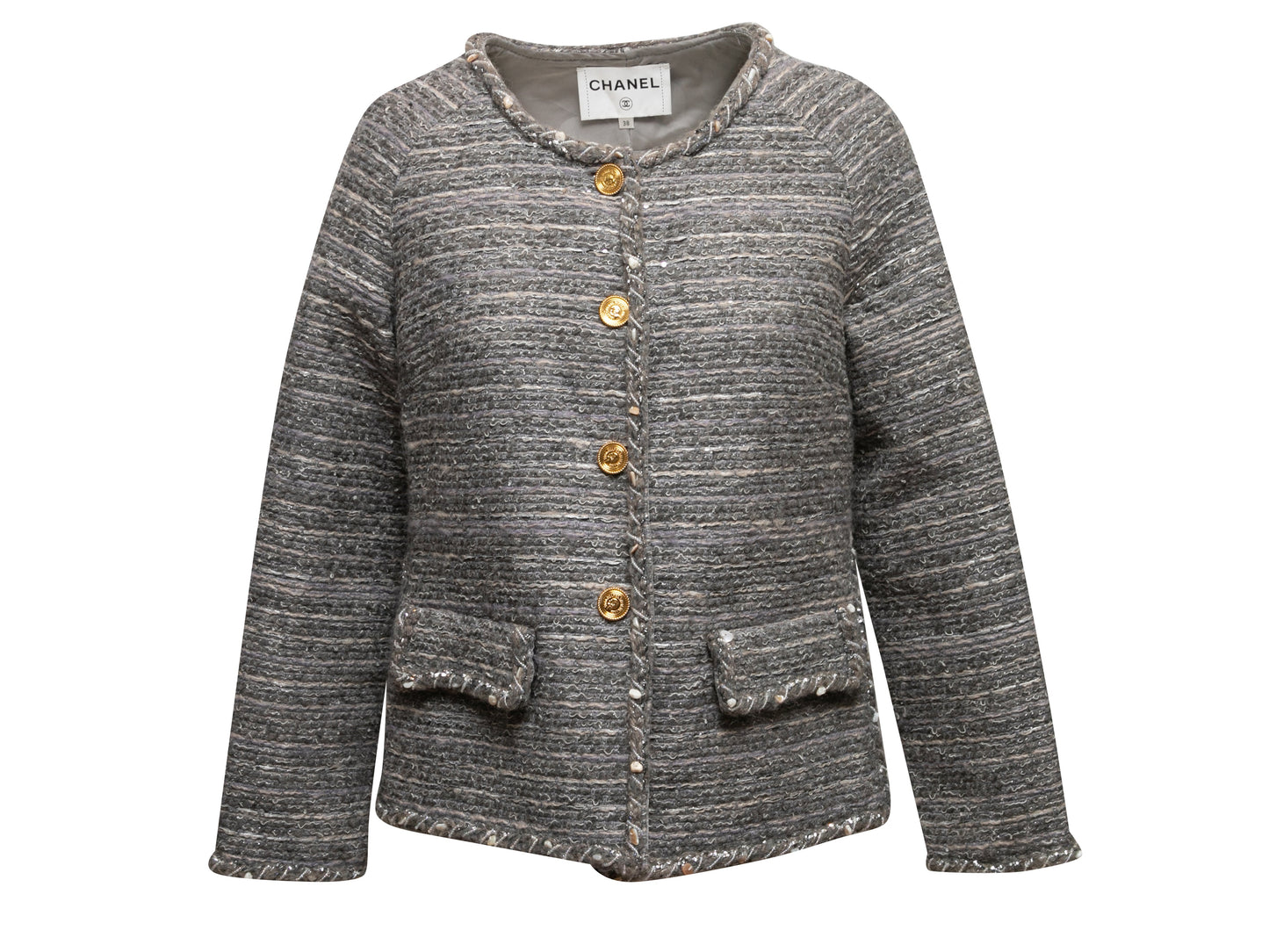 Grey & Silver Chanel Cotton Tweed Jacket Size FR 38