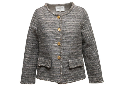 Grey & Silver Chanel Cotton Tweed Jacket Size FR 38
