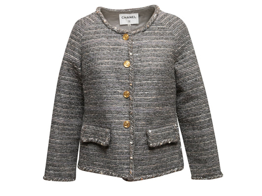 Grey & Silver Chanel Cotton Tweed Jacket Size FR 38