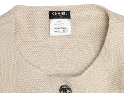 Cream & Navy Chanel Textured Cashmere Cardigan Size FR 46