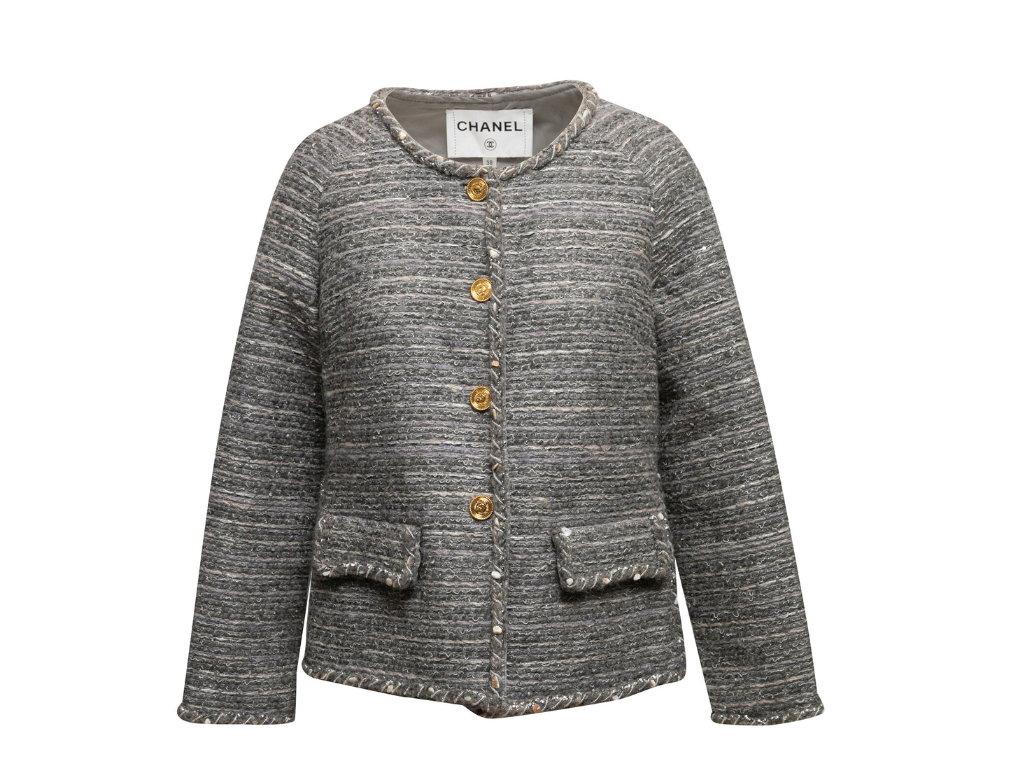 Grey & Silver Chanel Cotton Tweed Jacket Size FR 38