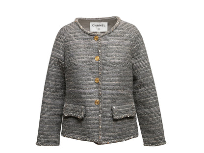 Grey & Silver Chanel Cotton Tweed Jacket Size FR 38