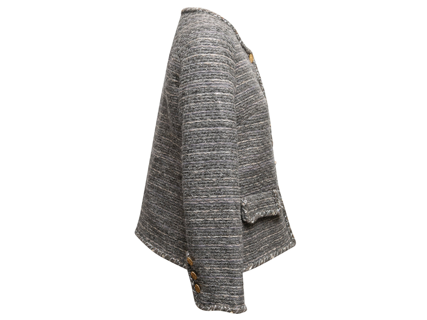 Grey & Silver Chanel Cotton Tweed Jacket Size FR 38