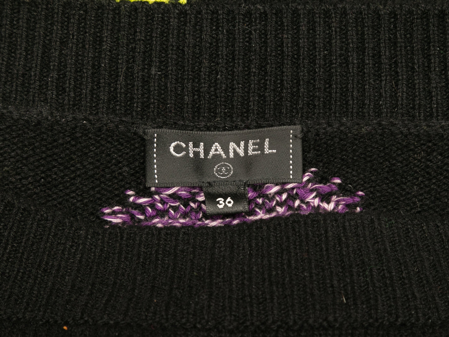 Black & Multicolor Chanel Cashmere-Blend Logo Knit Sweater Size FR 36
