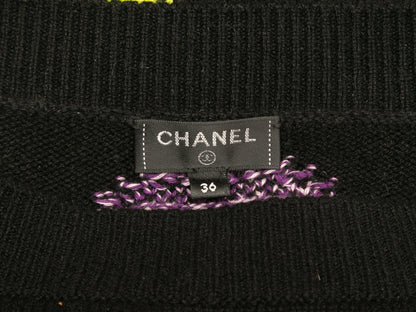 Black & Multicolor Chanel Cashmere-Blend Logo Knit Sweater Size FR 36