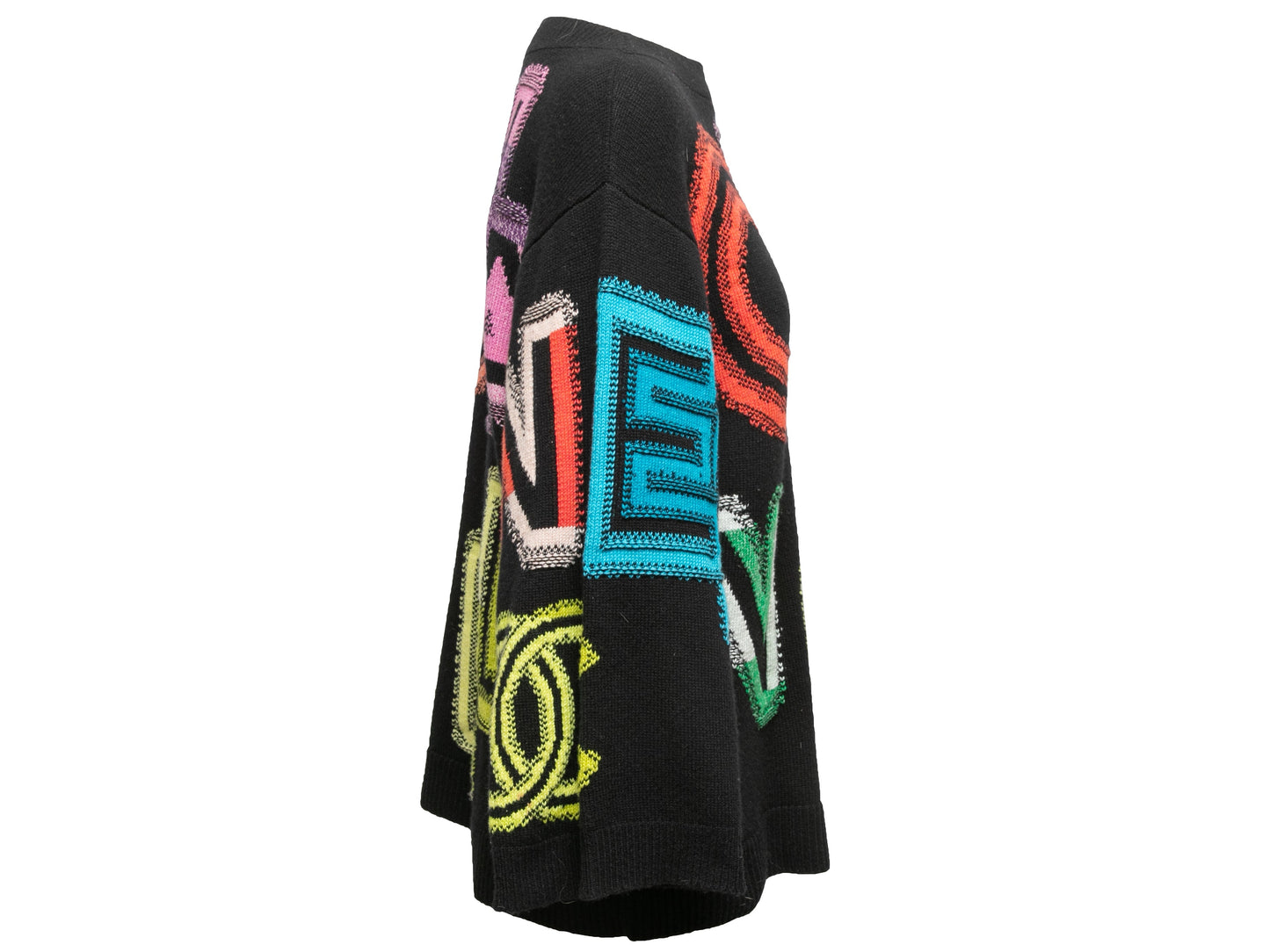 Black & Multicolor Chanel Cashmere-Blend Logo Knit Sweater Size FR 36