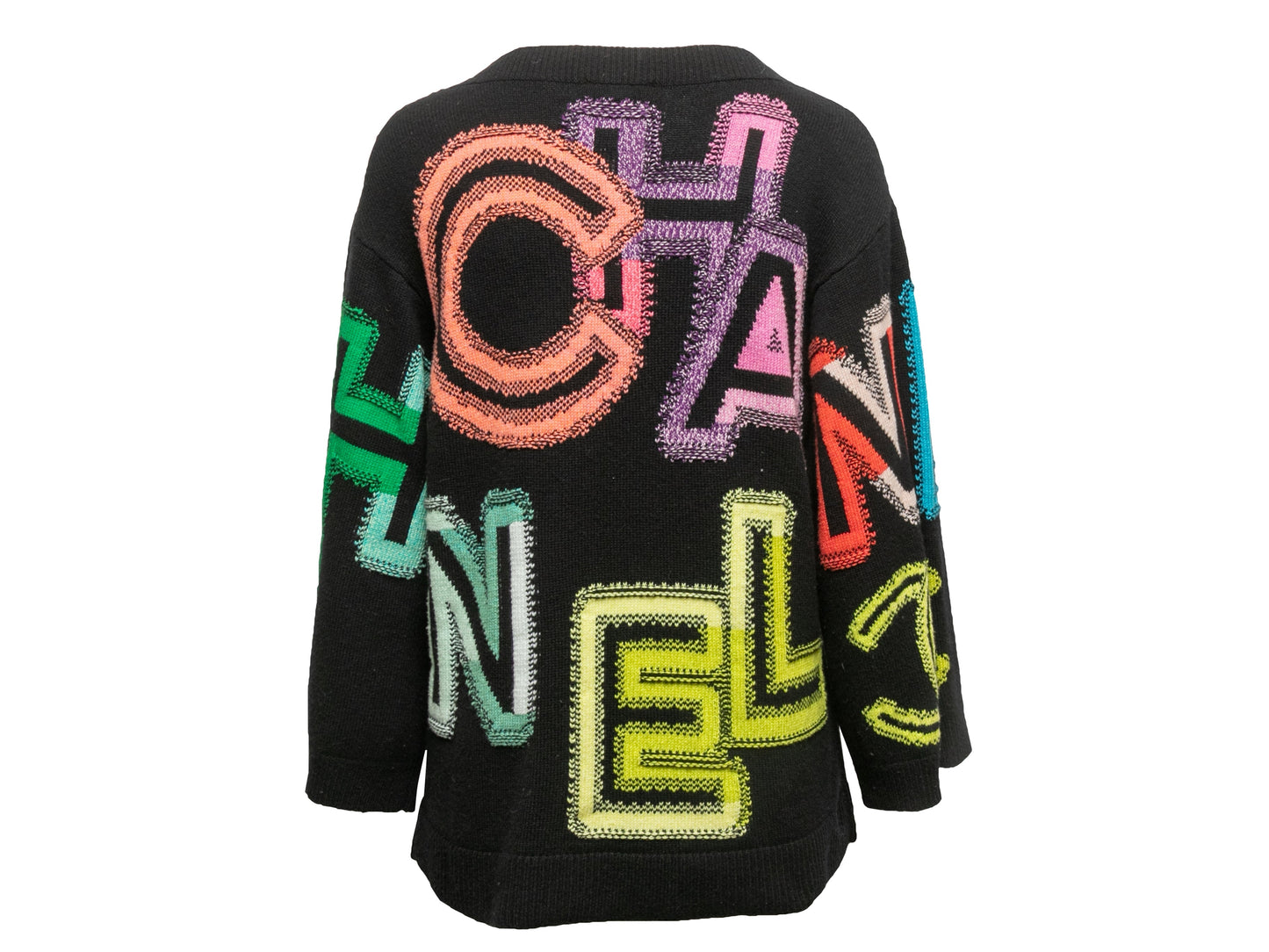 Black & Multicolor Chanel Cashmere-Blend Logo Knit Sweater Size FR 36