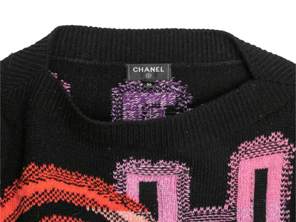 Black & Multicolor Chanel Cashmere-Blend Logo Knit Sweater Size FR 36