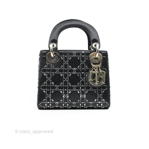 Christian Dior Cannage Mini Lady Dior Satin Crystal