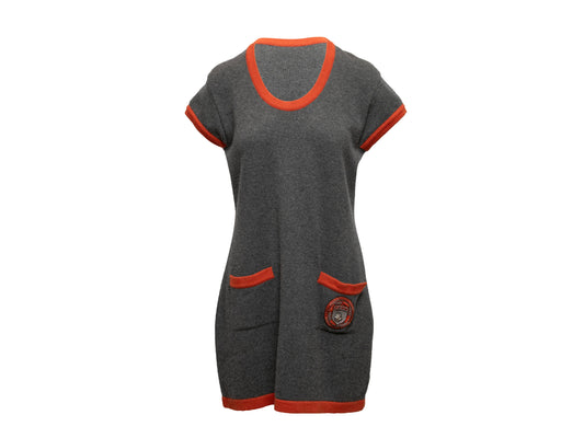 Grey & Orange Chanel Cashmere Knit Dress Size US L