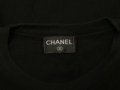 Black & White Chanel Embellished Face Print T-Shirt Size US M