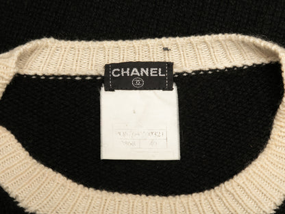Black & Cream Chanel Cashmere Intarsia CC Sweater Size FR 40