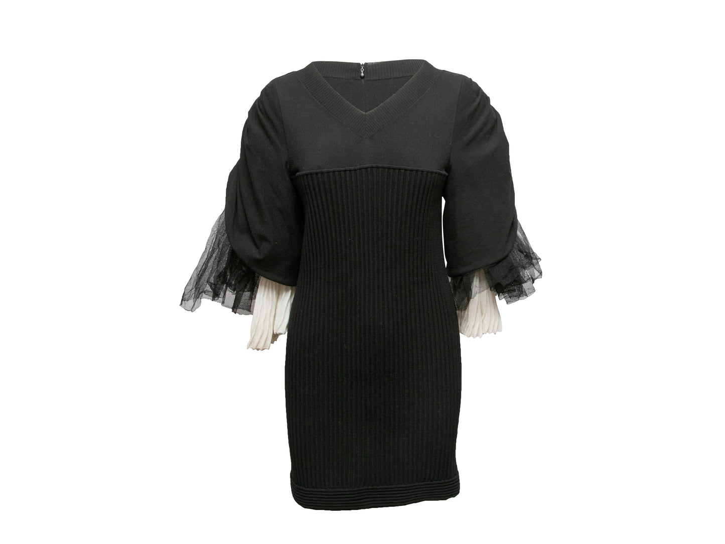 Black & White Chanel Ribbed Tulle-Accented Mini Dress Size FR 42