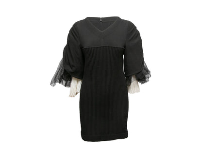 Black & White Chanel Ribbed Tulle-Accented Mini Dress Size FR 42
