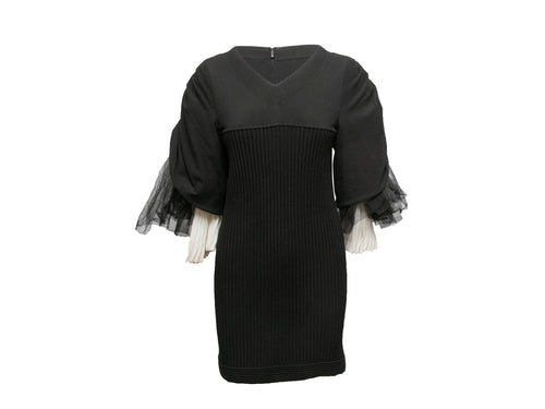 Black & White Chanel Ribbed Tulle-Accented Mini Dress Size FR 42