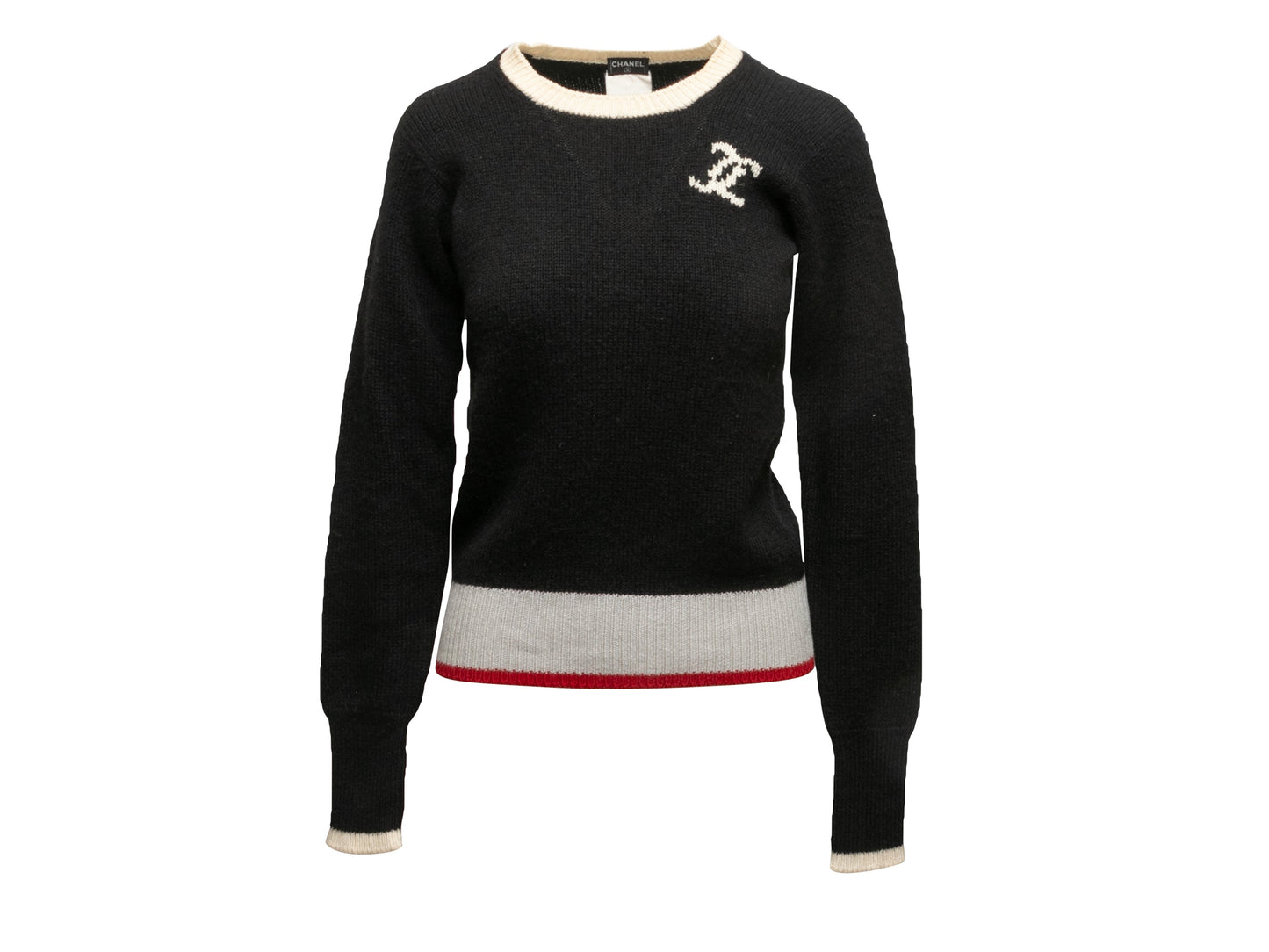 Black & Cream Chanel Cashmere Intarsia CC Sweater Size FR 40