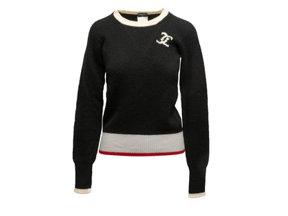 Black & Cream Chanel Cashmere Intarsia CC Sweater Size FR 40