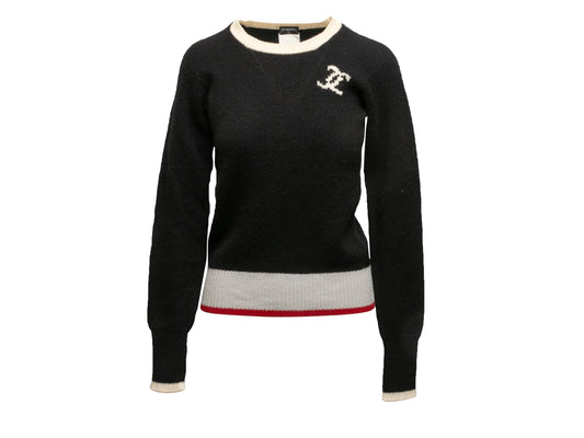 Black & Cream Chanel Cashmere Intarsia CC Sweater Size FR 40