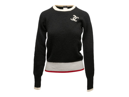 Black & Cream Chanel Cashmere Intarsia CC Sweater Size FR 40