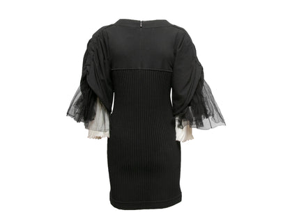 Black & White Chanel Ribbed Tulle-Accented Mini Dress Size FR 42