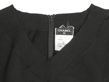 Black & White Chanel Ribbed Tulle-Accented Mini Dress Size FR 42