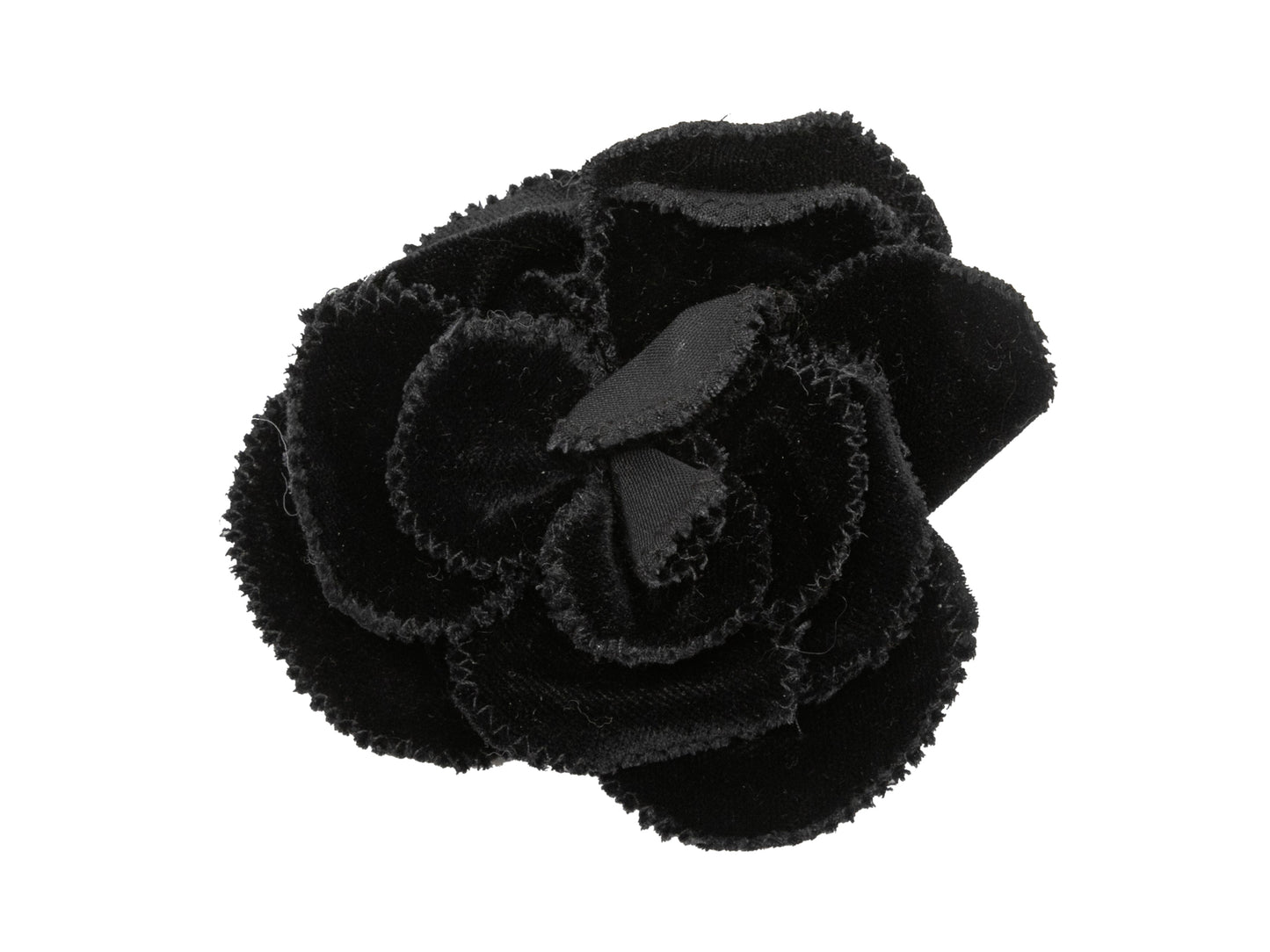 Black Chanel Velvet Camellia Lapel Pin