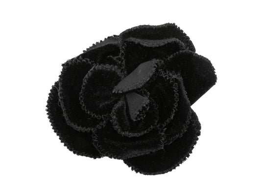 Black Chanel Velvet Camellia Lapel Pin