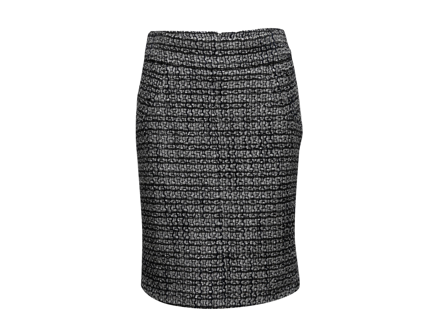 Grey & Navy Chanel Tweed Pencil Skirt Size FR 40
