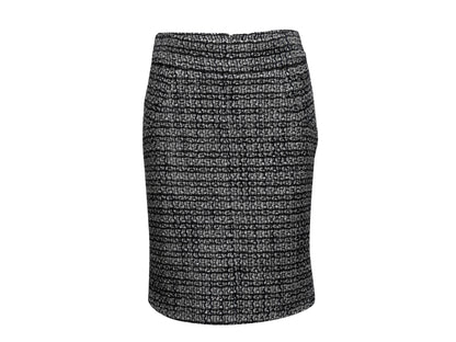 Grey & Navy Chanel Tweed Pencil Skirt Size FR 40
