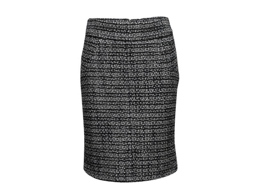 Grey & Navy Chanel Tweed Pencil Skirt Size FR 40