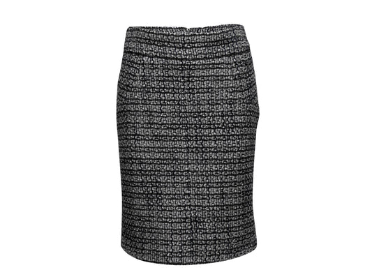 Grey & Navy Chanel Tweed Pencil Skirt Size FR 40
