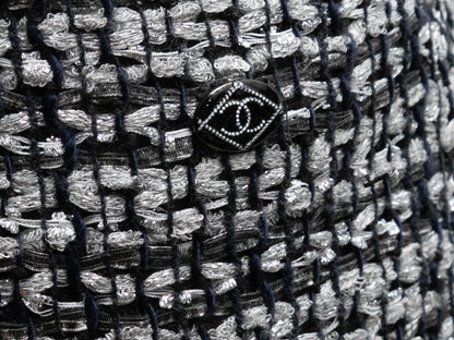 Grey & Navy Chanel Tweed Pencil Skirt Size FR 40