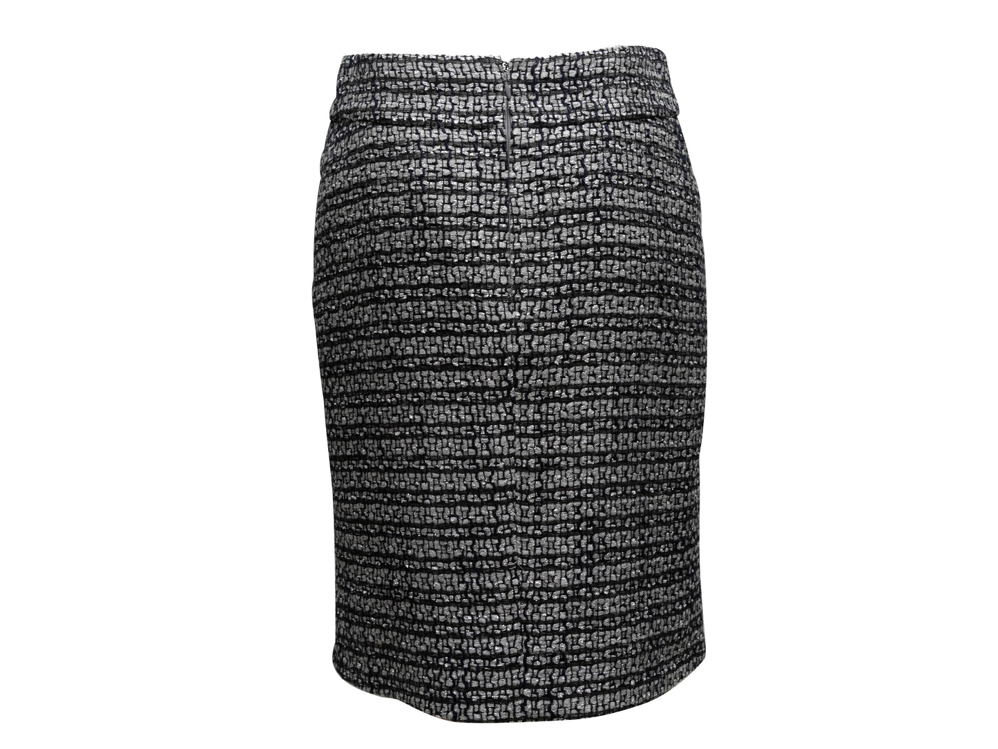 Grey & Navy Chanel Tweed Pencil Skirt Size FR 40
