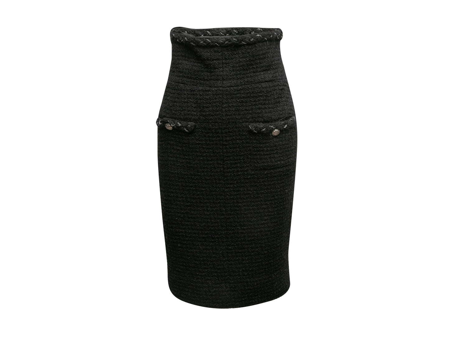 Black Chanel High-Waisted Wool Tweed Pencil Skirt Size FR 40