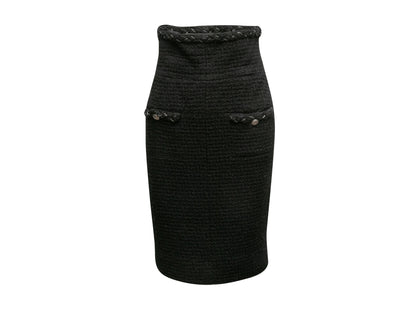 Black Chanel High-Waisted Wool Tweed Pencil Skirt Size FR 40