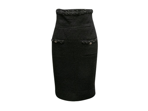 Black Chanel High-Waisted Wool Tweed Pencil Skirt Size FR 40