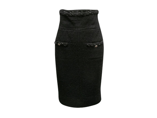 Black Chanel High-Waisted Wool Tweed Pencil Skirt Size FR 40