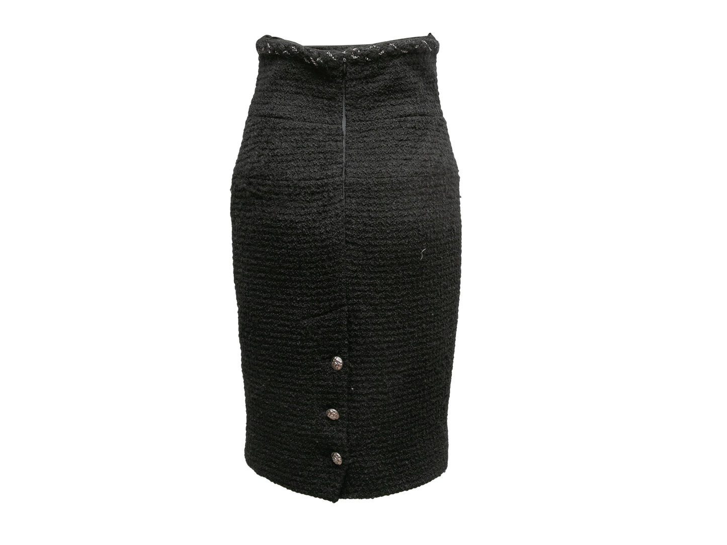 Black Chanel High-Waisted Wool Tweed Pencil Skirt Size FR 40