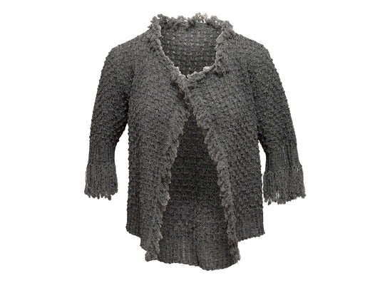 Grey Chanel Fringe-Trimmed Cardigan Size EU 40