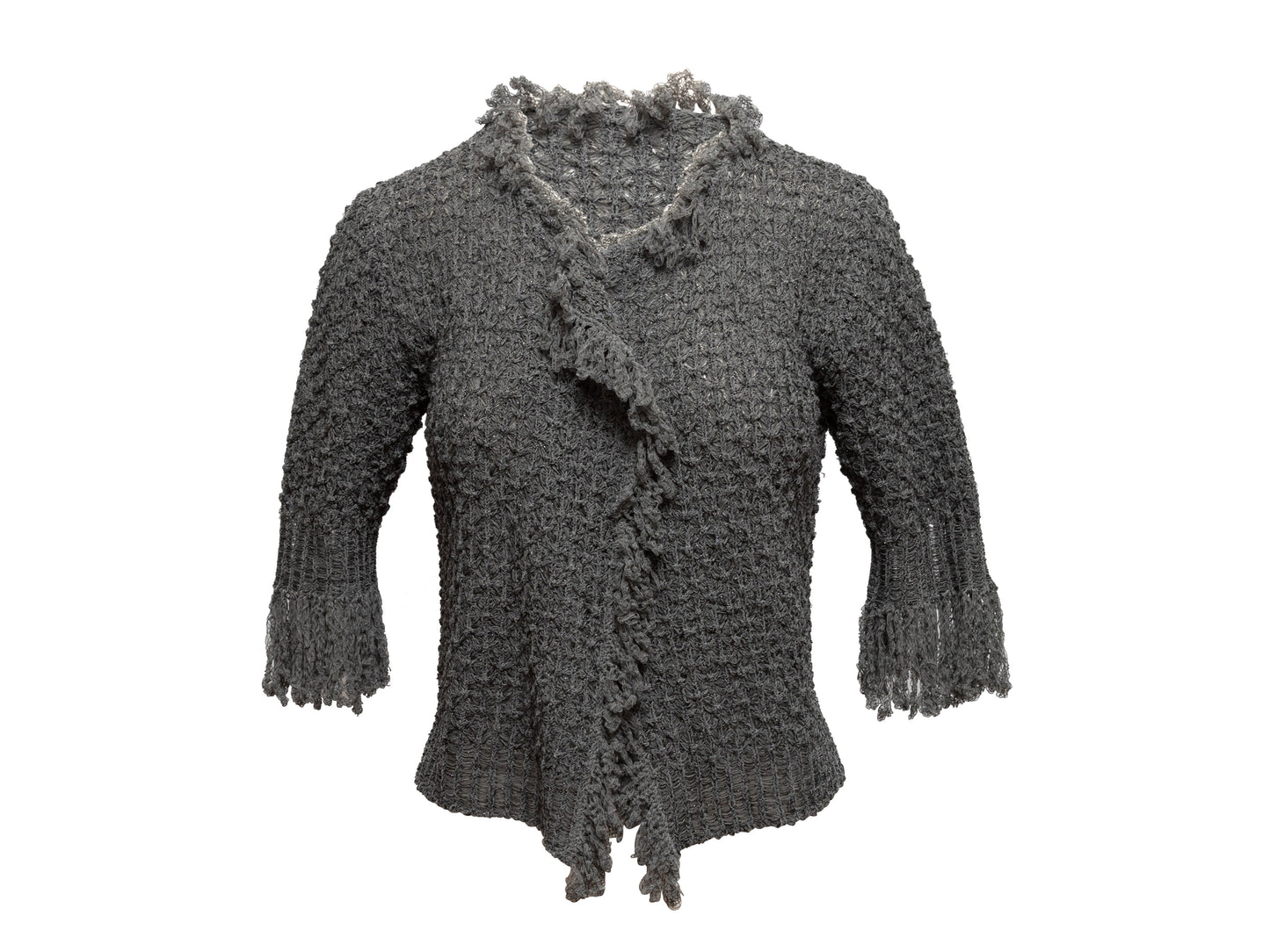 Grey Chanel Fringe-Trimmed Cardigan Size EU 40
