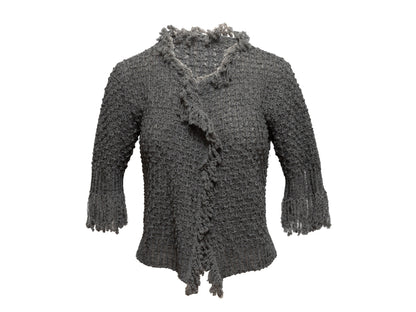 Grey Chanel Fringe-Trimmed Cardigan Size EU 40